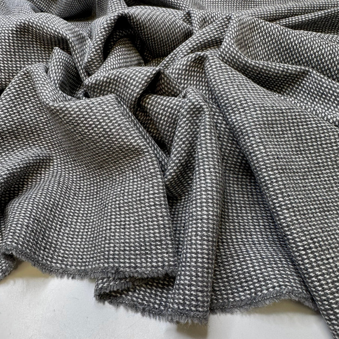 Always Finding A White Feather - Unbalanced Satin Wool Woven - Grey/White - 1.1M Bundle - True Deadstock fabric Fabric by private - Sustainable Textile | FABCYCLE