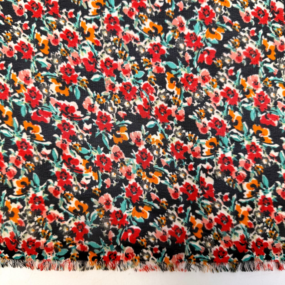 Ammolite - Chiffon Poly Woven - Red/Black Floral - 2M Bundle - True Deadstock fabric Fabric by private - Sustainable Textile | FABCYCLE
