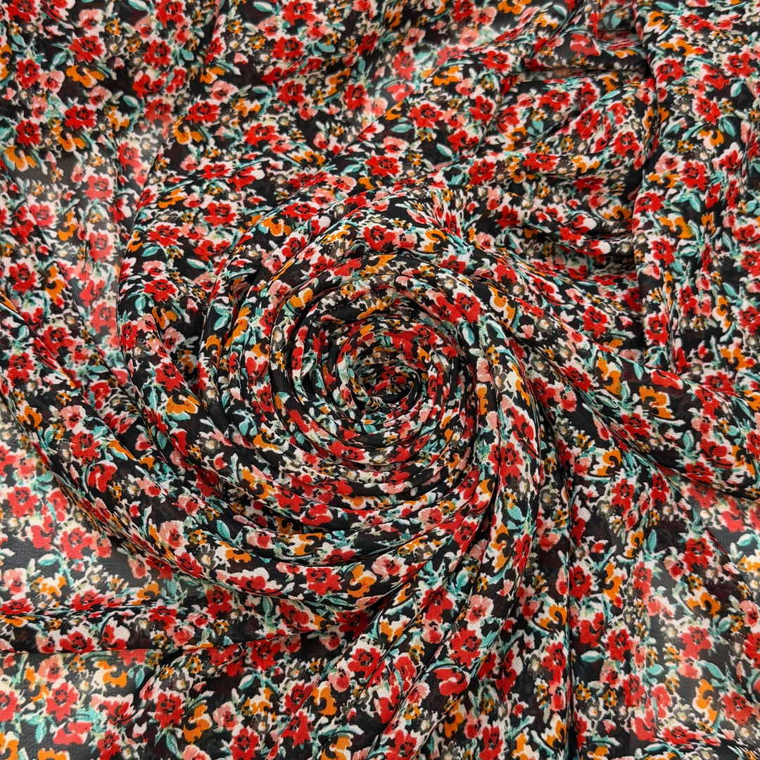 Ammolite - Chiffon Poly Woven - Red/Black Floral - 2M Bundle - True Deadstock fabric Fabric by private - Sustainable Textile | FABCYCLE