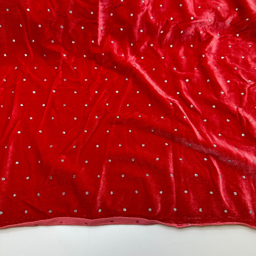 And For My Next Trick - Glitter Knitted Velour Poly Knit - Dark Silver/Peach Pink Polka Dots - 1.45M Bundle - True Deadstock fabric Fabric by private - Sustainable Textile | FABCYCLE