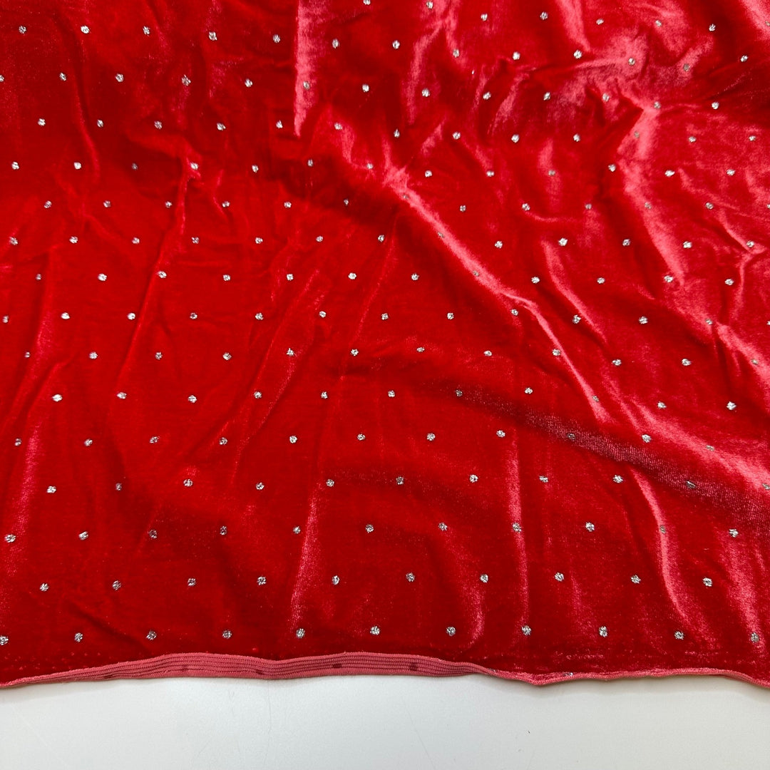 And For My Next Trick - Glitter Knitted Velour Poly Knit - Dark Silver/Peach Pink Polka Dots - 1.45M Bundle - True Deadstock fabric Fabric by private - Sustainable Textile | FABCYCLE
