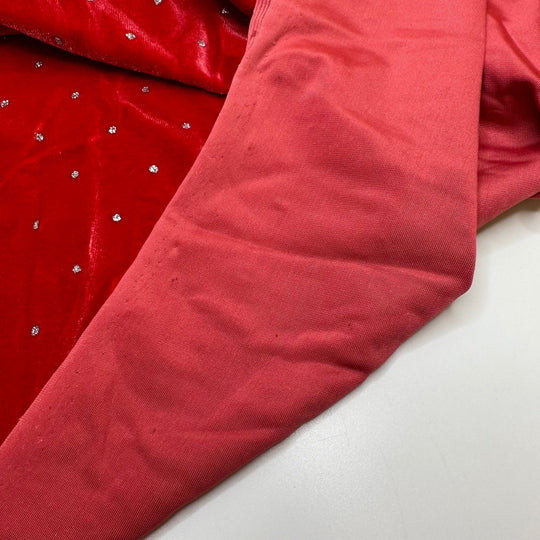 And For My Next Trick - Glitter Knitted Velour Poly Knit - Dark Silver/Peach Pink Polka Dots - 1.45M Bundle - True Deadstock fabric Fabric by private - Sustainable Textile | FABCYCLE