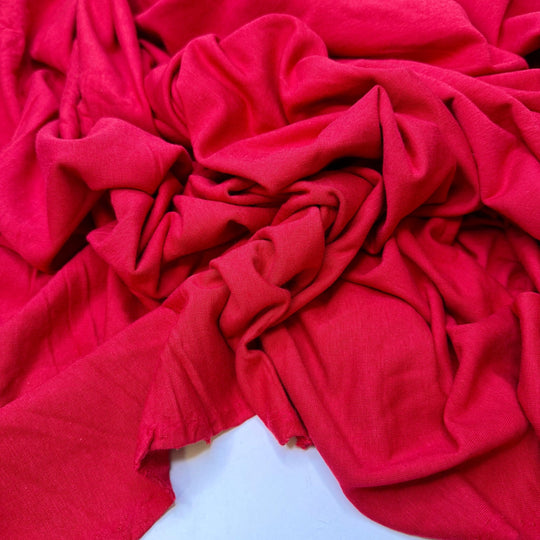 Appleseeds Grow Into Trees - Jersey Fleece Bamboo Blend Knit - Red - 1.4M Bundle - True Deadstock fabric Fabric by private - Sustainable Textile | FABCYCLE