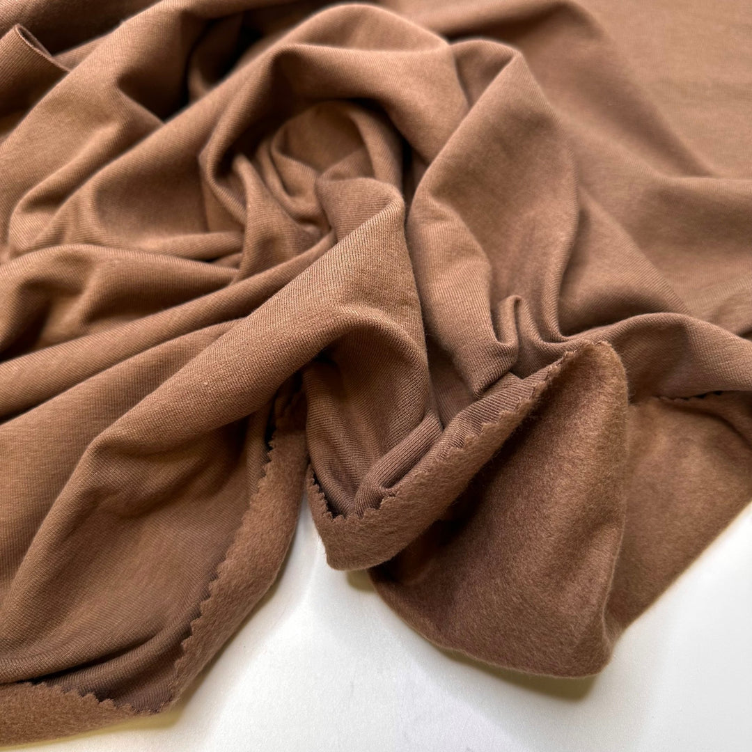 Appreciating A Shady Tree - Jersey Fleece Cotton/Bamboo Knit - Light Brown - 0.6M Bundle - True Deadstock fabric Fabric by private - Sustainable Textile | FABCYCLE