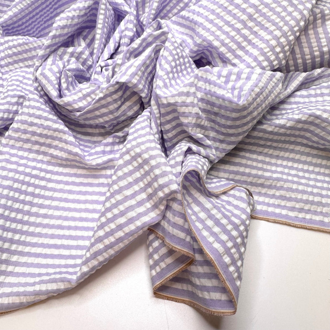 Asking For Help When You Need It - Cotton Blend Woven - Light White/Purple Stripes - 2.15M Bundle - True Deadstock fabric Fabric by private - Sustainable Textile | FABCYCLE