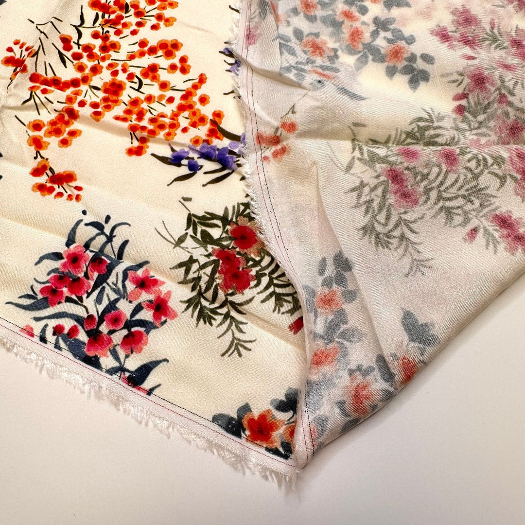 Attracting The Birds - Rayon Woven - White Multi Floral - Bundles - True Deadstock fabric Fabric by private - Sustainable Textile | FABCYCLE