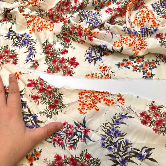 Attracting The Birds - Rayon Woven - White Multi Floral - Bundles - True Deadstock fabric Fabric by private - Sustainable Textile | FABCYCLE