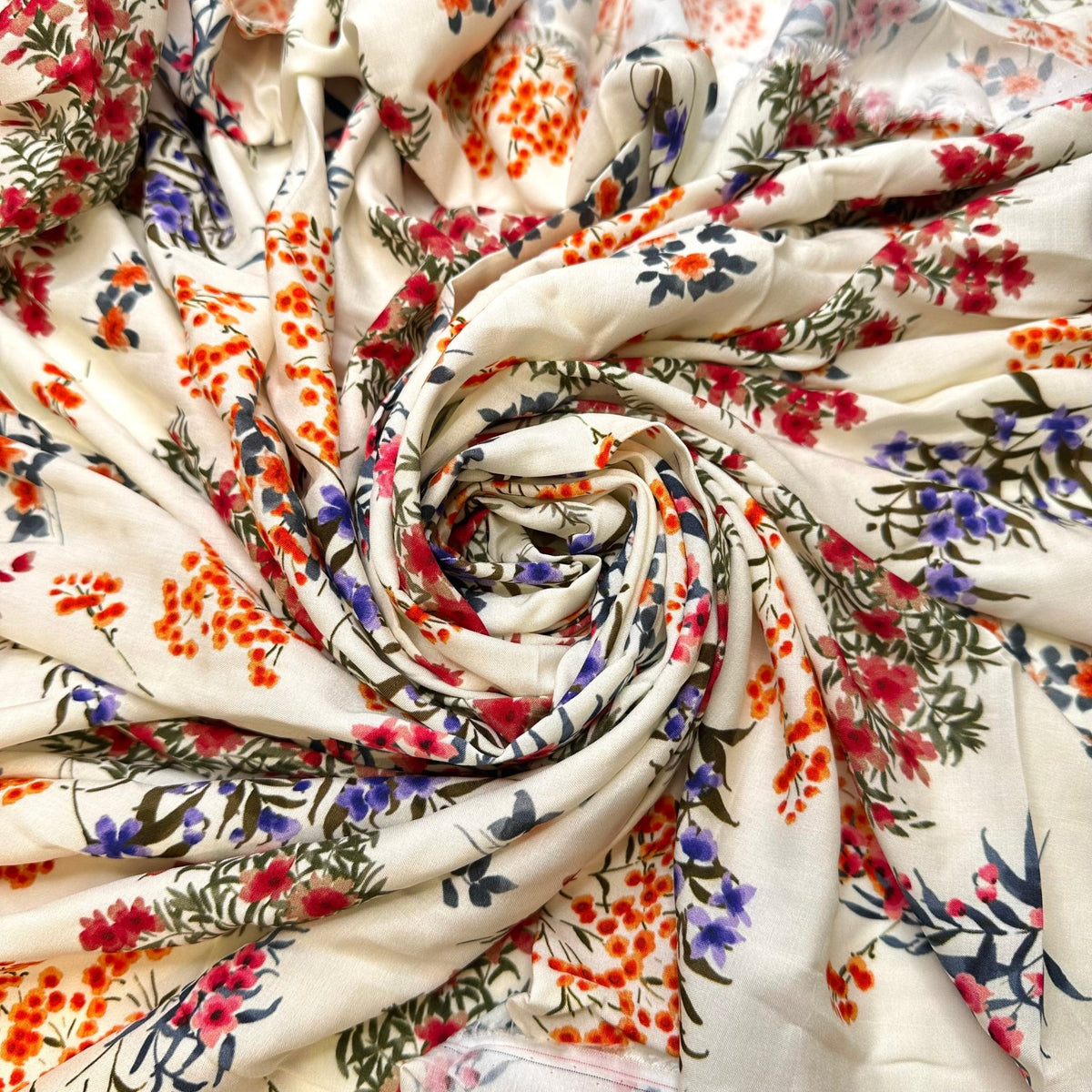 Attracting The Birds - Rayon Woven - White Multi Floral - Bundles - True Deadstock fabric Fabric by private - Sustainable Textile | FABCYCLE