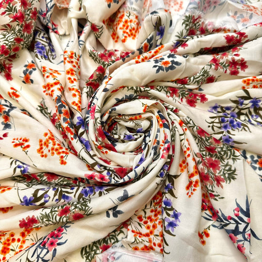 Attracting The Birds - Rayon Woven - White Multi Floral - Bundles - True Deadstock fabric Fabric by private - Sustainable Textile | FABCYCLE