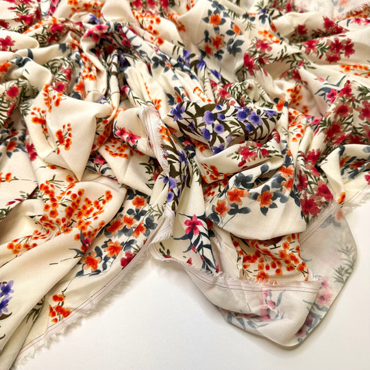 Attracting The Birds - Rayon Woven - White Multi Floral - Bundles - True Deadstock fabric Fabric by private - Sustainable Textile | FABCYCLE