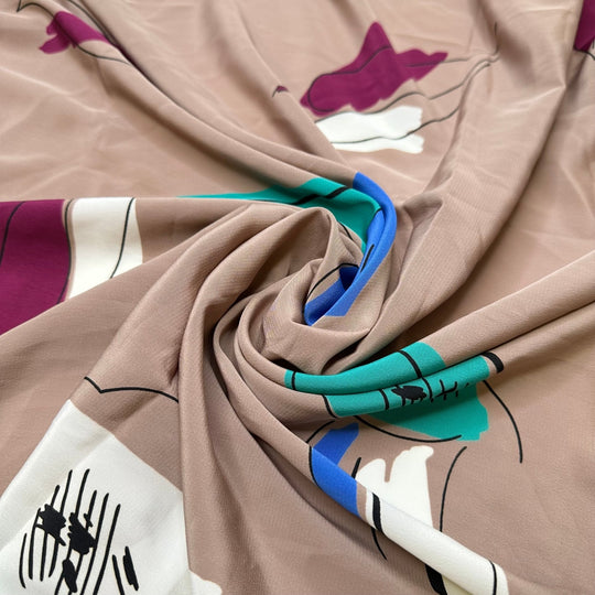 Aunt Alda In Da House - Vintage Satin Poly Woven - Beige Multi Abstract - 1.95M Bundle - True Deadstock fabric Fabric by private - Sustainable Textile | FABCYCLE