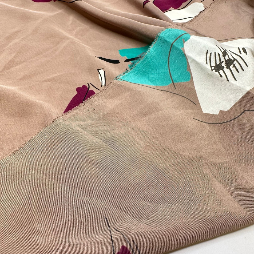 Aunt Alda In Da House - Vintage Satin Poly Woven - Beige Multi Abstract - 1.95M Bundle - True Deadstock fabric Fabric by private - Sustainable Textile | FABCYCLE