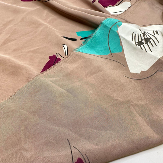 Aunt Alda In Da House - Vintage Satin Poly Woven - Beige Multi Abstract - 1.95M Bundle - True Deadstock fabric Fabric by private - Sustainable Textile | FABCYCLE
