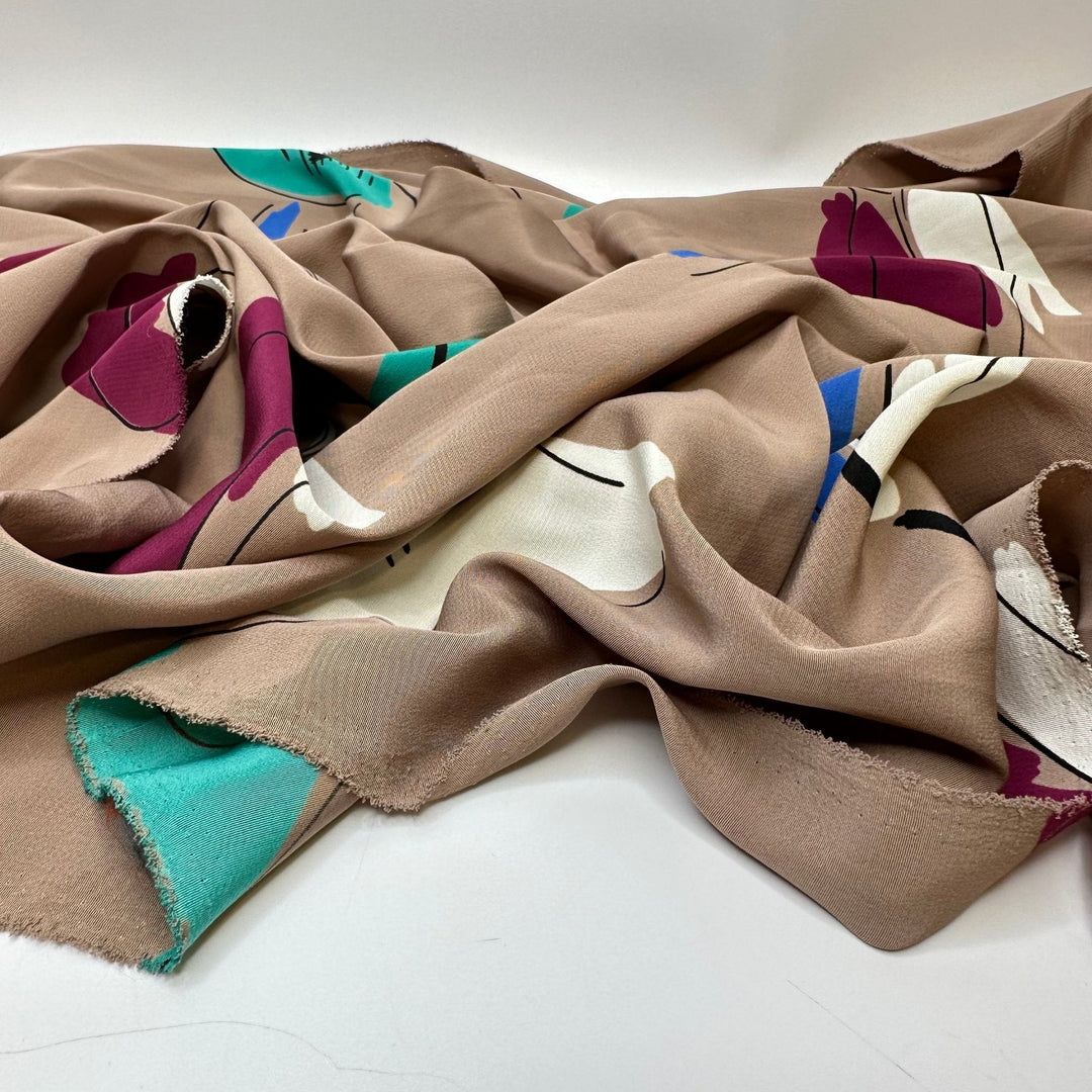 Aunt Alda In Da House - Vintage Satin Poly Woven - Beige Multi Abstract - 1.95M Bundle - True Deadstock fabric Fabric by private - Sustainable Textile | FABCYCLE