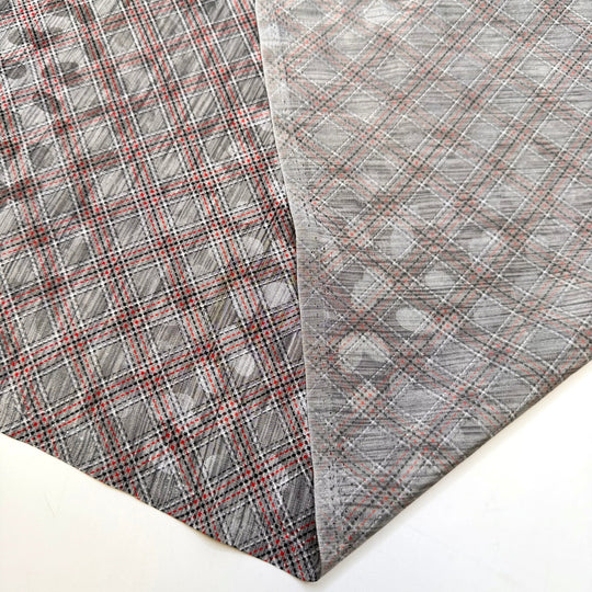 Avengers Assemble - Polyester Blend Woven - Grey/Red Plaid - 3M Bundle - True Deadstock fabric Fabric by private - Sustainable Textile | FABCYCLE