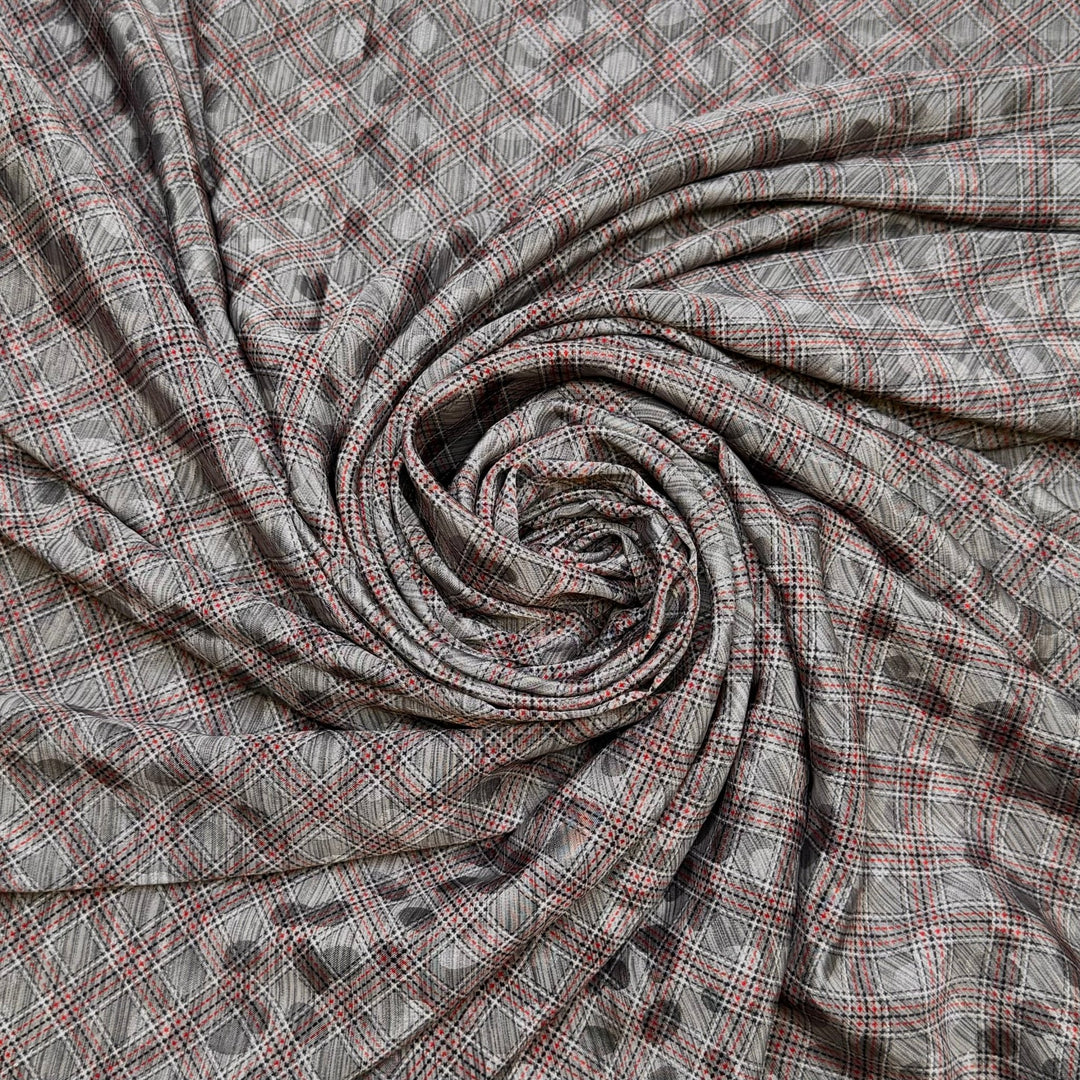 Avengers Assemble - Polyester Blend Woven - Grey/Red Plaid - 3M Bundle - True Deadstock fabric Fabric by private - Sustainable Textile | FABCYCLE