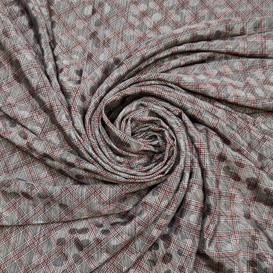 Avengers Assemble - Polyester Blend Woven - Grey/Red Plaid - 3M Bundle - True Deadstock fabric Fabric by private - Sustainable Textile | FABCYCLE