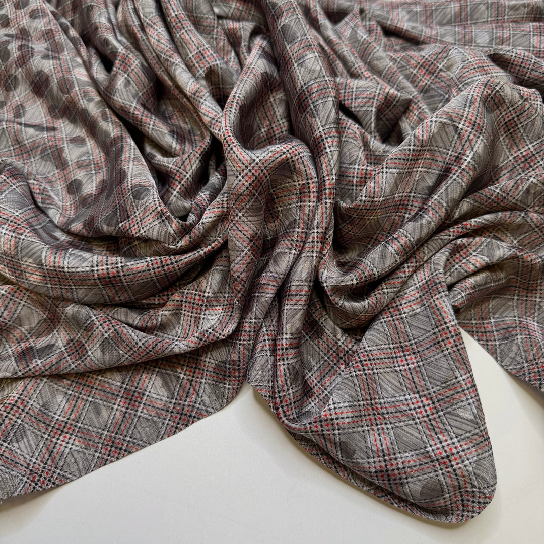 Avengers Assemble - Polyester Blend Woven - Grey/Red Plaid - 3M Bundle - True Deadstock fabric Fabric by private - Sustainable Textile | FABCYCLE