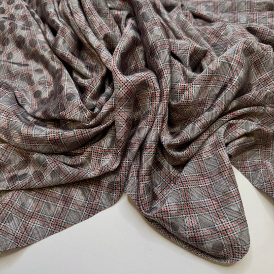 Avengers Assemble - Polyester Blend Woven - Grey/Red Plaid - 3M Bundle - True Deadstock fabric Fabric by private - Sustainable Textile | FABCYCLE