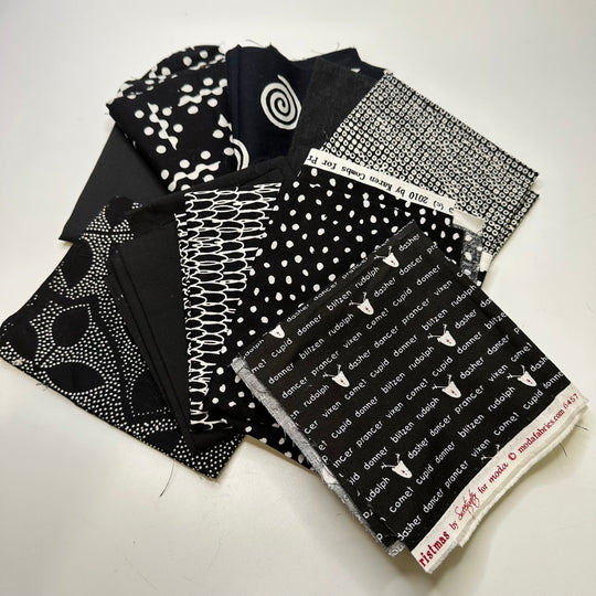 B &amp; W Quilt Pack - Cotton Blend Woven - Black/White Polka Dots - Squares Pack - True Deadstock fabric Fabric by private - Sustainable Textile | FABCYCLE