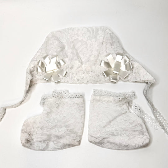 Baby Bonnet And Booties Clothing - White - 3 Pack - True Deadstock supplies Fabric by private - Sustainable Textile | FABCYCLE