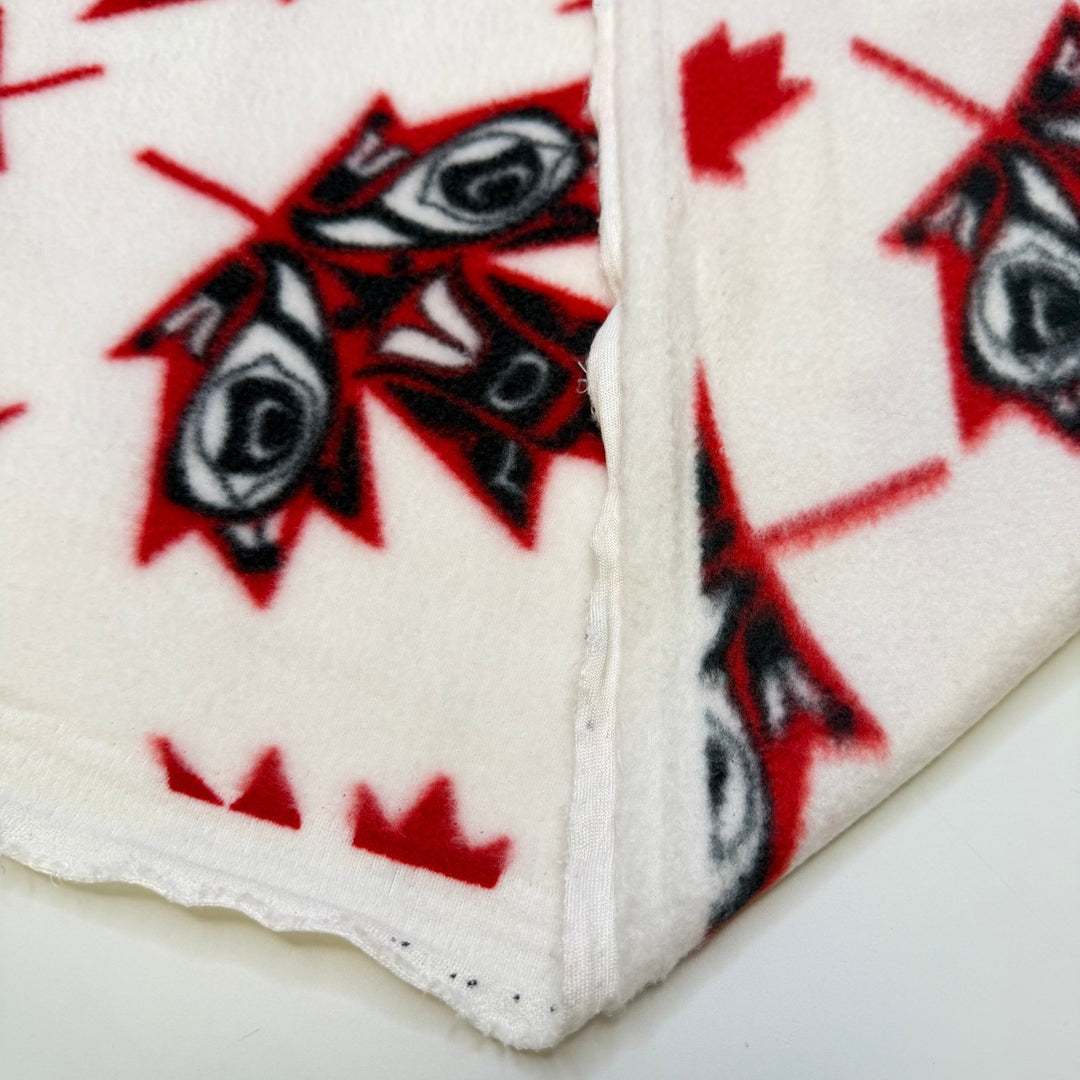 Bannock - Fleece Acrylic Blend Knit - White/Red Formline Canadian Leaves - 1.3M Bundle - True Deadstock fabric Fabric by private - Sustainable Textile | FABCYCLE