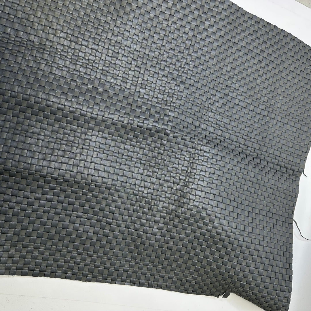 Basket Bag - Woven Together Leather/Poly Woven - Grey Basket Weave - 3 pack - True Deadstock fabric Fabric by private - Sustainable Textile | FABCYCLE