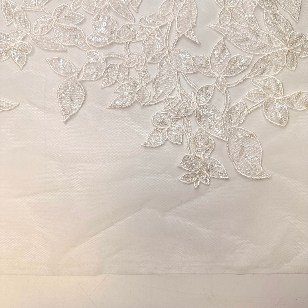 Basking In The Sun - Sequins Lace Polyester Blend Knit - White Floral - 1.5M Bundle - True Deadstock fabric Fabric by private - Sustainable Textile | FABCYCLE