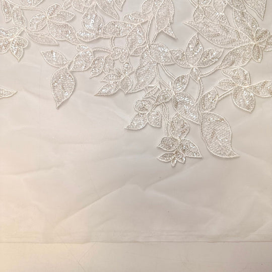 Basking In The Sun - Sequins Lace Polyester Blend Knit - White Floral - 1.5M Bundle - True Deadstock fabric Fabric by private - Sustainable Textile | FABCYCLE