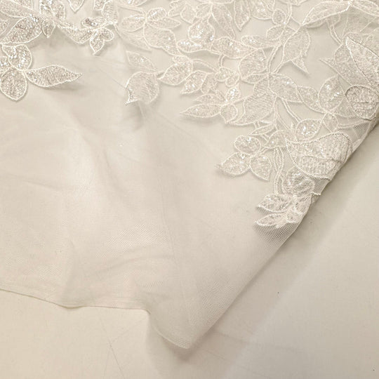 Basking In The Sun - Sequins Lace Polyester Blend Knit - White Floral - 1.5M Bundle - True Deadstock fabric Fabric by private - Sustainable Textile | FABCYCLE