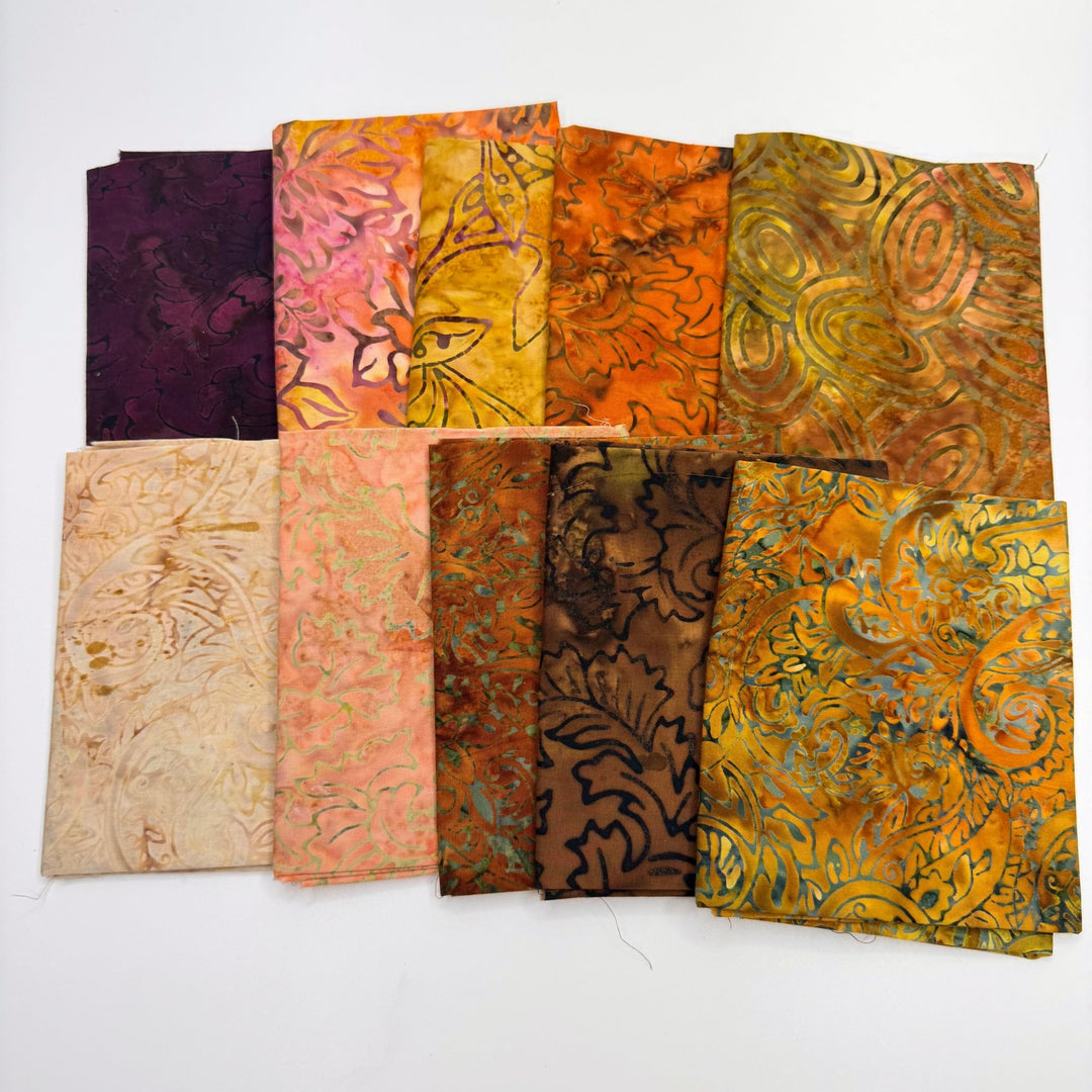 Batik 10 Pack - Batik Cotton Woven - Brown/Purple Abstract - True Deadstock fabric Fabric by private - Sustainable Textile | FABCYCLE