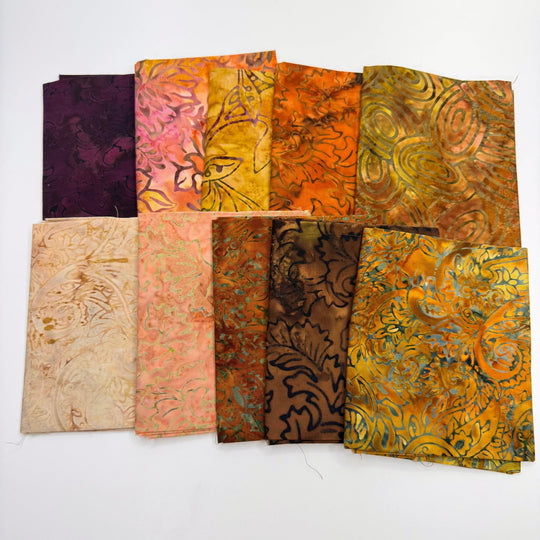 Batik 10 Pack - Batik Cotton Woven - Brown/Purple Abstract - True Deadstock fabric Fabric by private - Sustainable Textile | FABCYCLE