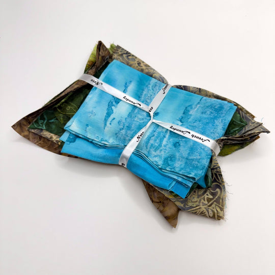 Batik 5 Pack - Batik Cotton Woven - Blue/Green Abstract - True Deadstock fabric Fabric by private - Sustainable Textile | FABCYCLE