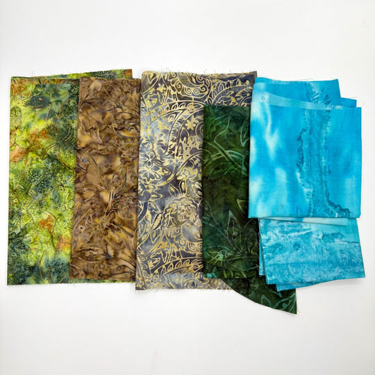 Batik 5 Pack - Batik Cotton Woven - Blue/Green Abstract - True Deadstock fabric Fabric by private - Sustainable Textile | FABCYCLE