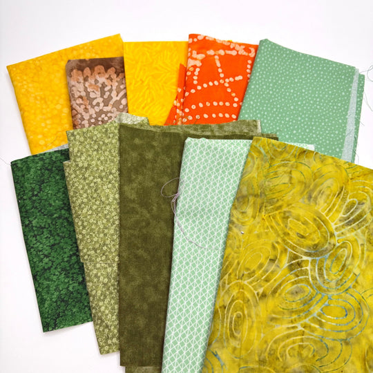 Batik And Quilting 10 Pack - Batik Cotton Woven - Yellow/Green Abstract - True Deadstock fabric Fabric by private - Sustainable Textile | FABCYCLE