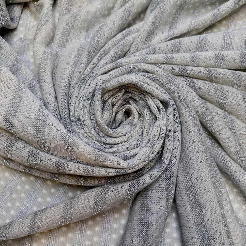 Battement - Metallic Sweater Knit Polyester Blend Knit - Light Silver/Grey Stripes - Bundles - True Deadstock fabric Fabric by private - Sustainable Textile | FABCYCLE