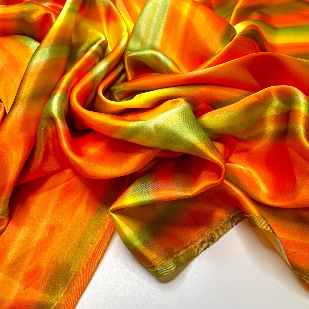 Be Bold Be Different - Satin Poly Woven - Orange/Yellow Wavy Abstract - 1.95M Bundle - True Deadstock fabric Fabric by private - Sustainable Textile | FABCYCLE