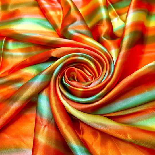 Be Bold Be Different - Satin Poly Woven - Orange/Yellow Wavy Abstract - 1.95M Bundle - True Deadstock fabric Fabric by private - Sustainable Textile | FABCYCLE