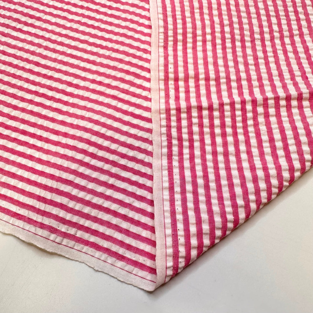 Beach Barbie - Crinkle Poly/Cotton Woven - Pink/White Stripes - 3M Bundle - True Deadstock fabric Fabric by private - Sustainable Textile | FABCYCLE