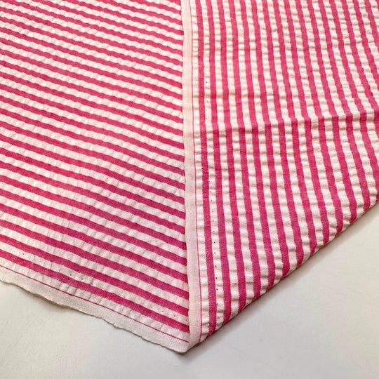 Beach Barbie - Crinkle Poly/Cotton Woven - Pink/White Stripes - 3M Bundle - True Deadstock fabric Fabric by private - Sustainable Textile | FABCYCLE