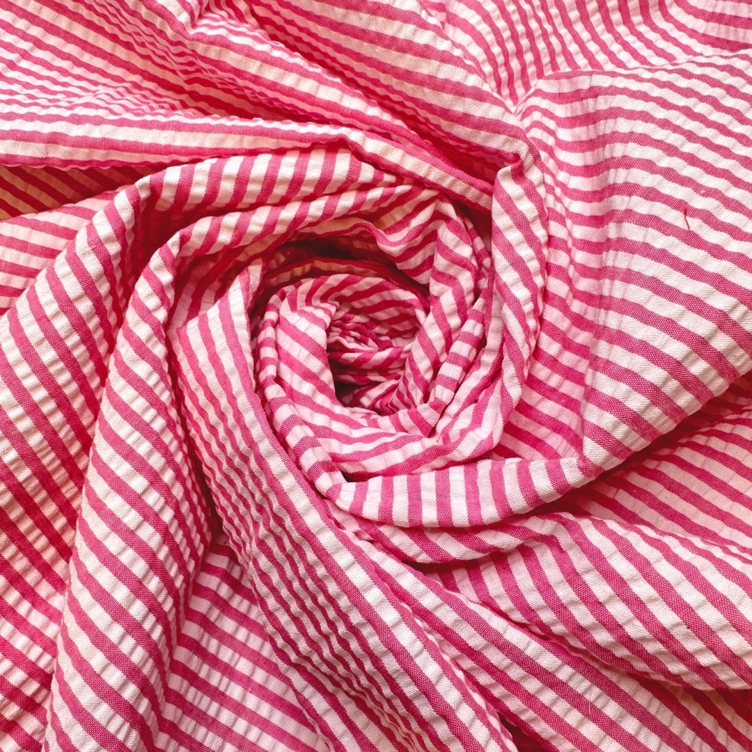 Beach Barbie - Crinkle Poly/Cotton Woven - Pink/White Stripes - 3M Bundle - True Deadstock fabric Fabric by private - Sustainable Textile | FABCYCLE