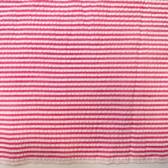 Beach Barbie - Crinkle Poly/Cotton Woven - Pink/White Stripes - 3M Bundle - True Deadstock fabric Fabric by private - Sustainable Textile | FABCYCLE