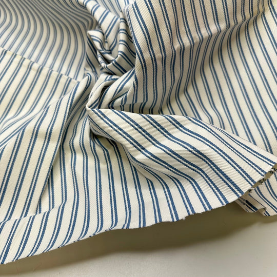 Beach House Vibes - Twill Weave Cotton Blend Woven - Light White/Blue Stripes - 0.6M Bundle - True Deadstock fabric Fabric by private - Sustainable Textile | FABCYCLE