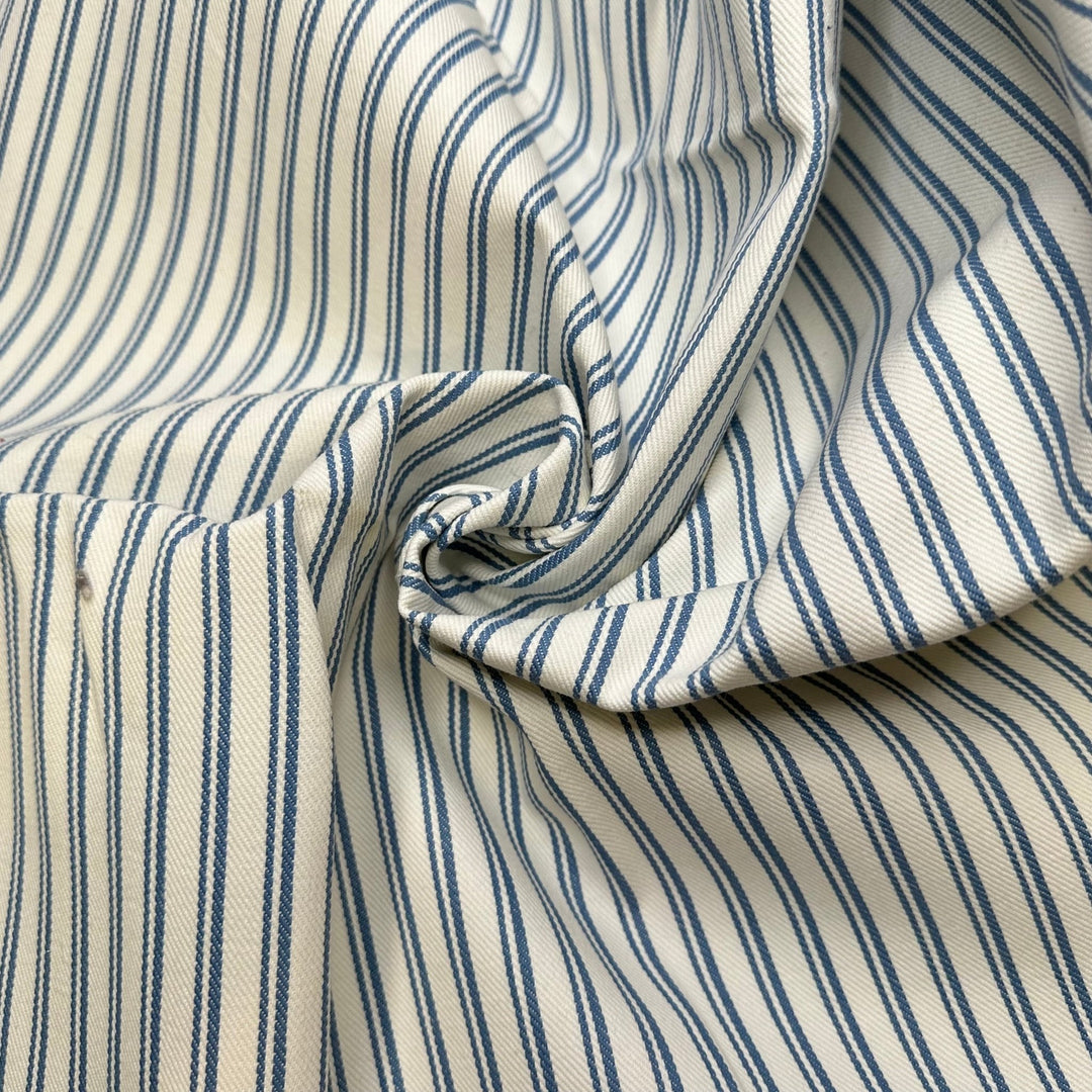 Beach House Vibes - Twill Weave Cotton Blend Woven - Light White/Blue Stripes - 0.6M Bundle - True Deadstock fabric Fabric by private - Sustainable Textile | FABCYCLE