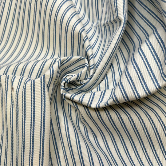 Beach House Vibes - Twill Weave Cotton Blend Woven - Light White/Blue Stripes - 0.6M Bundle - True Deadstock fabric Fabric by private - Sustainable Textile | FABCYCLE