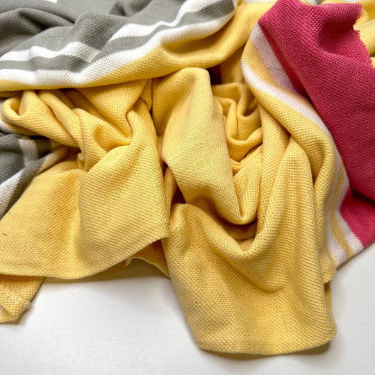 Beach Towel - Tubular Synthetic Blend Knit - Yellow Multi Stripes - 1.15M Bundle - True Deadstock fabric Fabric by private - Sustainable Textile | FABCYCLE