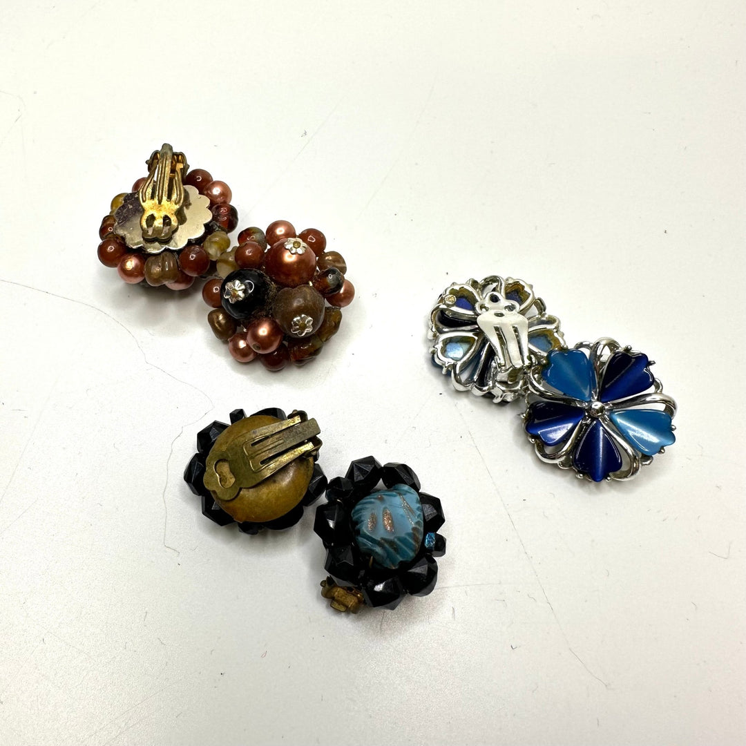 Beaded Clip On Earrings Costume Jewelry - Blue Multi - 3 Pack - True Deadstock supplies Fabric by private - Sustainable Textile | FABCYCLE