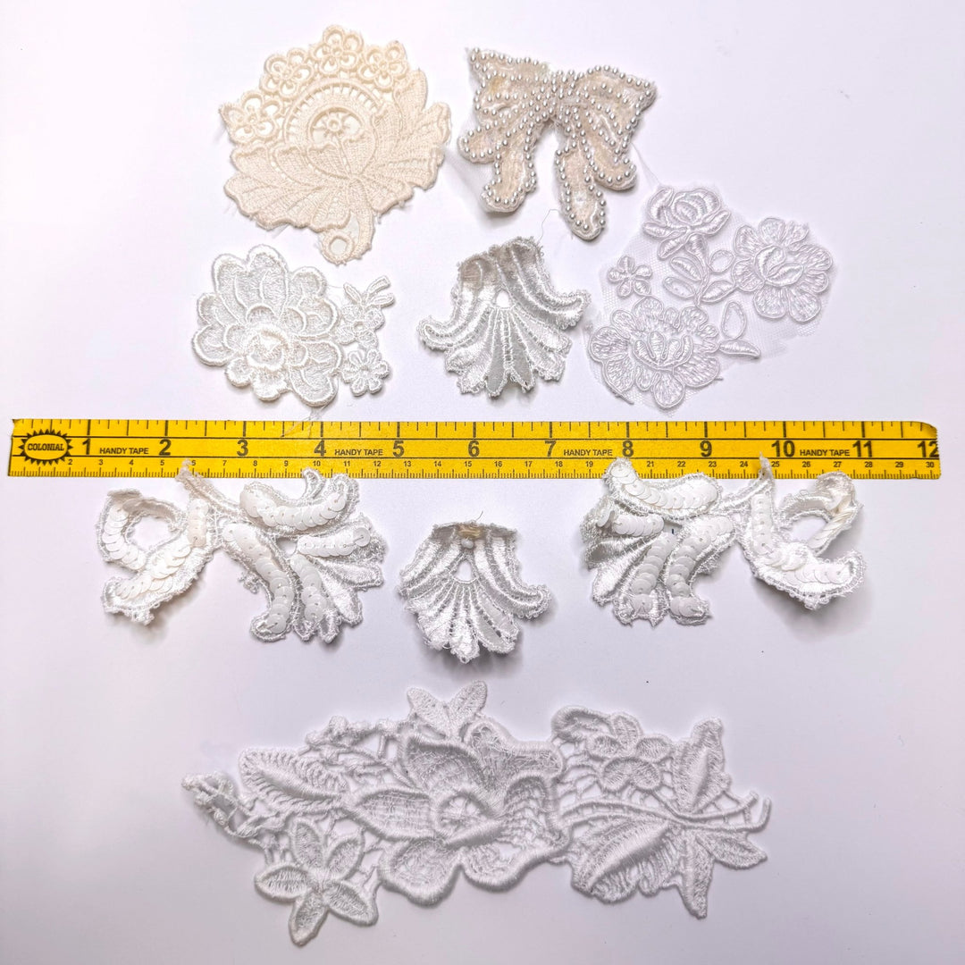 Beaded Floral Applique - White/Cream - 9 Pack - True Deadstock supplies Fabric by private - Sustainable Textile | FABCYCLE