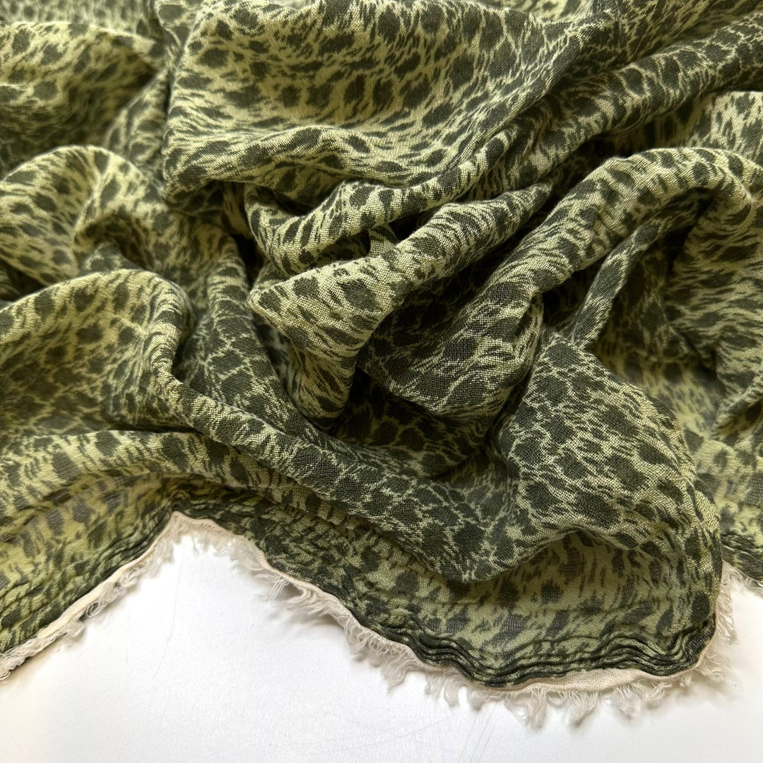 Becoming A Party Animal - Crepe Cotton Blend Woven - Green Animal Print - 3.3M Bundle - True Deadstock fabric Fabric by private - Sustainable Textile | FABCYCLE