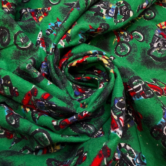 Beef Wellington - Flanelette Cotton Woven - Green Multi Dirtbikes - 2M Bundle - True Deadstock fabric Fabric by private - Sustainable Textile | FABCYCLE